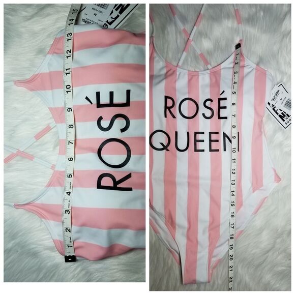 NWT|Rosé Queen One-Piece Cross-Back Striped Swimsuit, MEDIUM - Picture 5 of 8